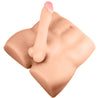 Life sized vanilla skin tone pleasure form shaped like the body's midsection, from waist to upper thighs featuring an erect realistic penis and small anal opening. Additional images show alternate angles.