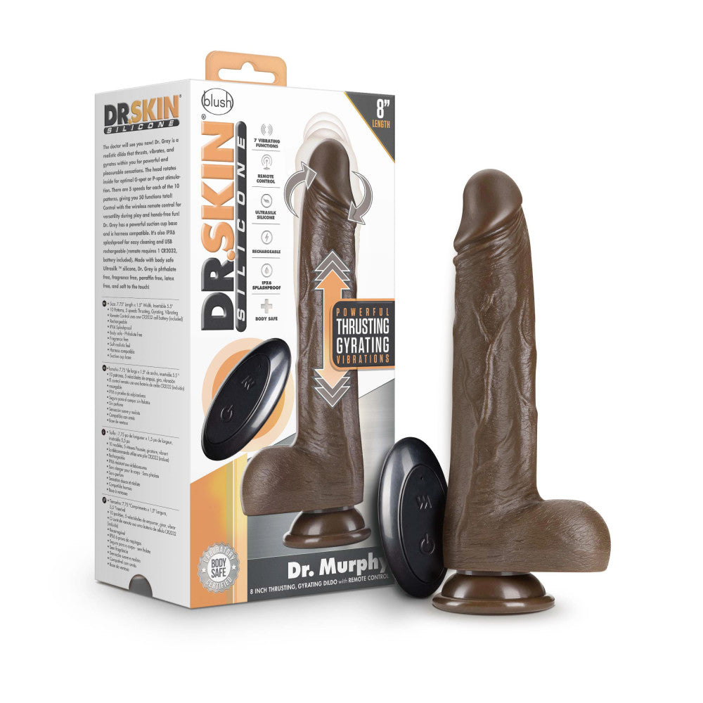 Dr. Skin Silicone Dr. Murphy Realistic Chocolate 8.75-Inch Long Thrusting & Vibrating Dildo With Suction Cup Base