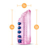 Pink beaded stroker. Translucent with vulva shaped opening, ribbed tunnel and 5 blue beads for added stimulation. Open on both ends. Additional images show alternate angles.