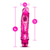 Glow in the dark pink realistic vibrating dildo. Defined head with skin folds under head and veins along straight shaft. Twist dial at bottom to adjust intensity. Additional images show alternate angles.