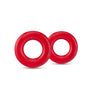 Set of two red stretchy cock rings. Completely round and smooth. Both rings are the same size. Additional images show alternate angles.