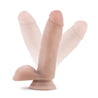 Vanilla skin tone ultra realistic dildo. Featuring a defined round head, subtle veins along the straight but flexible shaft, and realistic balls. Suction cup base. Additional images show alternate angles.
