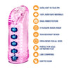 Pink beaded stroker. Translucent with vulva shaped opening, ribbed tunnel and 5 blue beads for added stimulation. Open on both ends. Additional images show alternate angles.