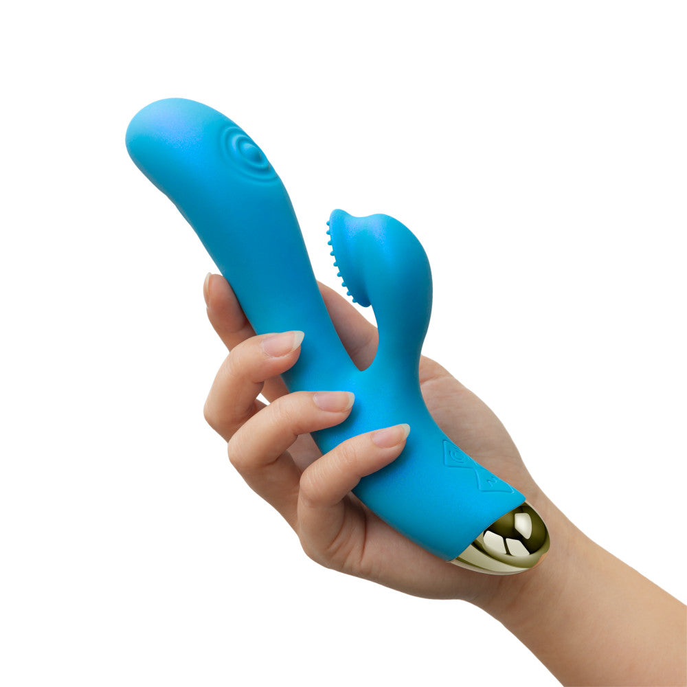 Blush Aria | Arousing AF: 8 Inch Textured Dual Pulsing Clitoral Vibrator in Blue - Made with Smooth Ultrasilk™ Puria™ Silicone
