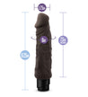 Ultra realistic, chocolate skin tone vibrating. With a defined head and subtle veins along the shaft. Long shaft with a very slight curve. Twist dial on bottom to adjust intensity.  Additional images show alternate angles.