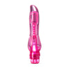 Pink vibrator. Petite size, slight curves and tapered tip, variable intensities controlled by twist dial. Additional images show alternate angles.