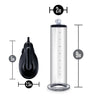 Clear acrylic male enhancement motorized vacuum pump system with simple two button operation. Additional images show alternate angles.