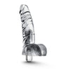 Clear realistic vibrating dildo. With a subtle tapered head, curved shaft and veins and balls. Removable bullet with simple one-button operation.  Additional images show alternate angles.