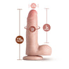 Vanilla skin tone realistic dildo. With a rounded head, subtle veins along the straight but flexible shaft, and realistic balls. Suction cup base. Additional images show alternate angles.