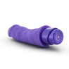 Purple vibrating dildo. Thick smooth curved shaft with a realistic head. Twist dial on bottom to adjust intensity. Additional images show alternate angles.
