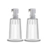 Set of 2 clear acrylic nipple cylinders with universal connectors that attach to any Temptasia pumping system, so you can expand your set or replace parts. Additional images show alternate angles.