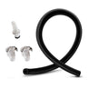 Black silicone tubing and three different white plastic connectors for use with pump attachments. Additional images show alternate angles.