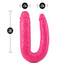 Pink double ended dildo with a realistic head on either end. One end is thicker than the other. Veins all along the U-shaped shaft that is very flexible. Additional images show alternate angles.