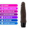 This chocolate skin tone vibrating dildo has an ultra realistic shape that offers significant girth, with a subtly defined head and veins along the shaft. Twist dial on bottom to adjust intensity. Additional images show alternate angles.