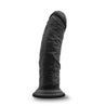 Black realistic silicone dildo. Featuring a slightly textured round head, veins and texture along the thick, upwardly curved shaft, and a suction cup base. Additional images show alternate angles.
