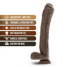 Ultra realistic dildo with a realistic head, many veins along the straight but flexible shaft and realistic balls. Extra long and thicker than average. Thicker near the head and tapers to a slimmer girth closer to the balls. Suction cup base. Additional images show alternate angles.