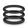 Set of 3 thin smooth black cock rings. Additional images show alternate angles.