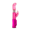 Features a rotating shaft with a smooth and curved head for g spot play and rotating beads, and a dolphin shaped clit stimulator. 4 push buttons independently control the shaft and dolphin. Additional images show alternate angles.