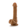 Mocha skin tone realistic dildo. Featuring a large bulbous head, veins that branch out horizontally along the straight but flexible shaft, realistic balls, and a suction cup base. Additional images show alternate angles.