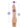 A realistic dildo with a tapered head and thin shaft. The shaft has prominent veins and a slight upward curve. The base of the shaft has a collection of clitoral nubs and a twist dial base for multi-speed vibration.  Additional images show alternate angles and highlight features as listed in description and/or bullet points.