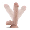 Vanilla skin tone ultra realistic dildo. Featuring a pronounced bulbous head, subtle veins along the straight but flexible shaft, and realistic balls. Suction cup base. Additional images show alternate angles.