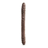 Chocolate skin tone long, straight double dildo with a realistic head on either end and veins throughout the entire length.  Additional images show alternate angles.