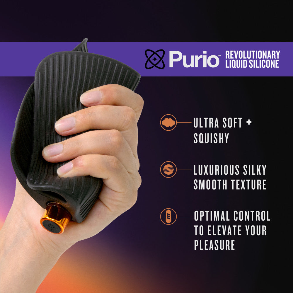 M Elite Platinum | Wrapt 4 Inch Ribbed Vibrating Masturbator in Black - Made with Purio™ Ultra Soft Liquid Silicone