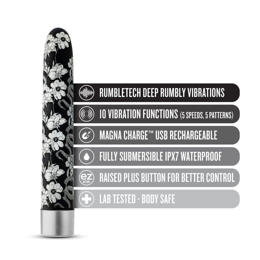Blush The Collection Eden 7 Inch Slimline G-Spot Vibrator In Black- 10 RumbleTech Vibration Modes