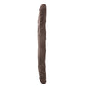 Chocolate skin tone long, straight double dildo with a realistic head on either end and veins throughout the entire length.  Additional images show alternate angles.