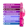 Thrusting and multi-directional rotating shaft with rotating beads and semi-phallic head and rabbit clit stimulator. Independent push button controls. Additional images show alternate angles.