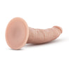 Vanilla skin tone ultra realistic dildo. Featuring a tapered head for easy insertion, many veins along the upwardly curved shaft, and a suction cup base. Additional images show alternate angles.