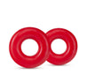 Set of two red stretchy, large, and extra plush cock rings. Completely round and smooth. Both rings are the same size. Additional images show alternate angles.