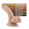 Vanilla skin tone ultra realistic dildo. Featuring a defined head with a pronounced lip, subtle veins along the upwardly curved shaft, and realistic balls. Suction cup base. Additional images show alternate angles.