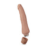 This ultra realistic mocha skin tone vibrating dildo features a very subtle head and subtle veins along the shaft. Shaft is slim and long with a slight curve. Twist dial on bottom to adjust intensity.  Additional images show alternate angles.