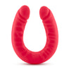 Cerise double ended dildo with a realistic head on either end. Veins all along the U-shaped shaft that is very flexible. Additional images show alternate angles.