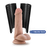 Sleek black stretchy cylindrical stroker with smooth external texture and pronounced soft, plush, flexible nubs on the inside for extra sensation. This non-representational stroker is open on both ends for easy cleaning.  Additional images show alternate angles.