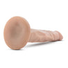 Vanilla skin tone ultra realistic petite dildo. Featuring a small tapered head for easy insertion and skin folds and veins along the straight but flexible shaft. Suction cup base. Additional images show alternate angles.