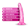 Shows clear pink dildo without balls and a suction cup standing. Alternate photos show other angles. 
