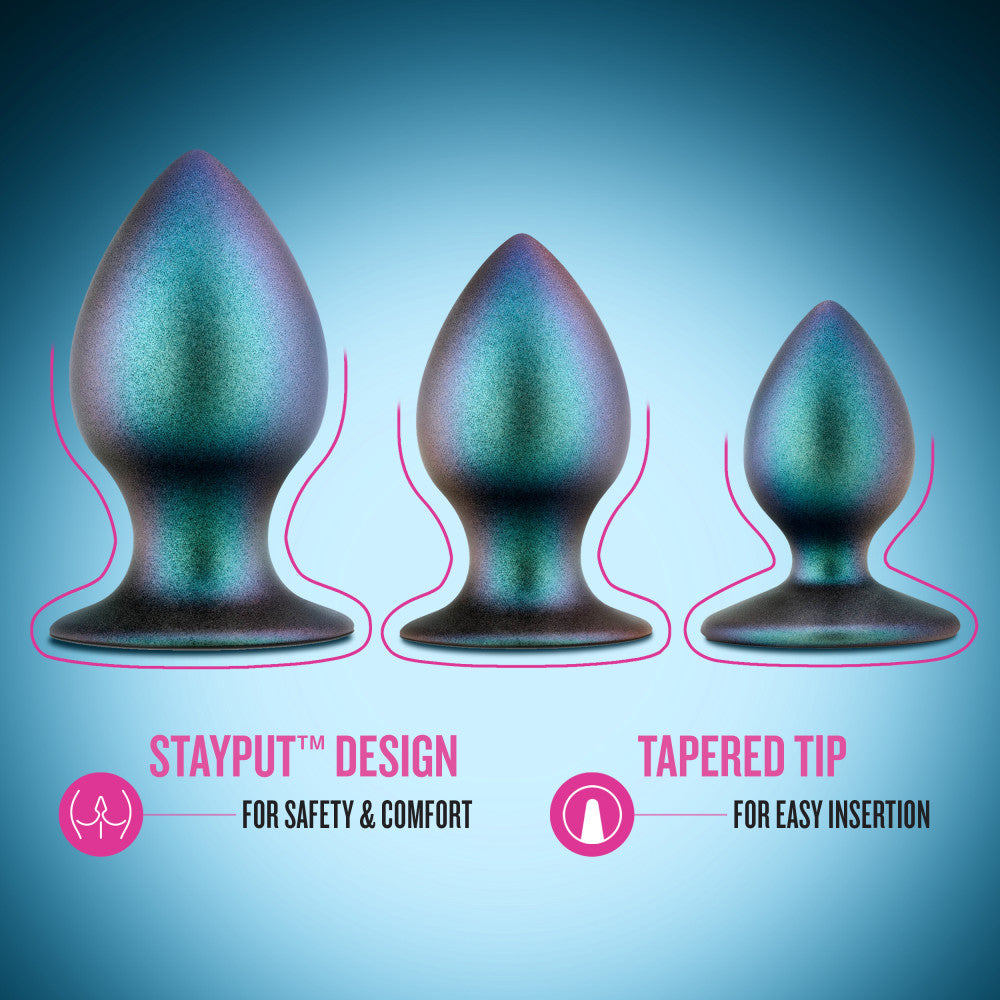 Anal Adventures Matrix | The Metaverse Plug Kit: 3 Progressing Tapered Tip Bulb Butt Plug Kit in Dark Millenia | With Stayput™ Technology & AnchorTech™ Base