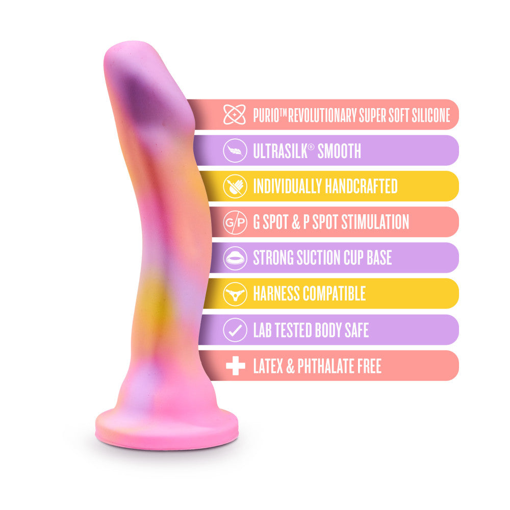Blush Avant | Sun's Out Pink: Artisan 7 Inch Curved P-Spot / G-Spot Dildo with Suction Cup Base - Elegantly Made with Smooth Ultrasilk® Purio™ Silicone