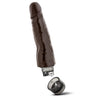 This chocolate skin tone vibrating dildo has an ultra realistic shape that offers significant girth, with a subtly defined head and veins along the shaft. Twist dial on bottom to adjust intensity. Additional images show alternate angles.