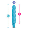 Aqua slim vibrator. Straight shape with gentle spiral texture. One button operation, 10 vibration functions.  Additional images show alternate angles.