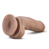 Mocha skin tone ultra realistic dildo with a tapered realistic head for easy insertion, subtle veins along the straight but flexible shaft and small realistic balls. Suction cup base. Additional images show alternate angles.