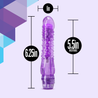 Slim and petite purple insertable vibrator. Smooth head, textured shaft with soft studs. Twist dial controls intensity. Additional images show alternate angles.