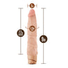 Vanilla skin tone vibrating dildo has an ultra realistic shape, with a defined but tapered head and veins along the shaft. Twist dial on bottom to adjust intensity. Additional images show alternate angles.