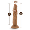 Mocha skin tone realistic dildo with a tapered head for easy insertion. Features skin folds and veins along the straight but flexible shaft. Suction cup base. Additional images show alternate angles.