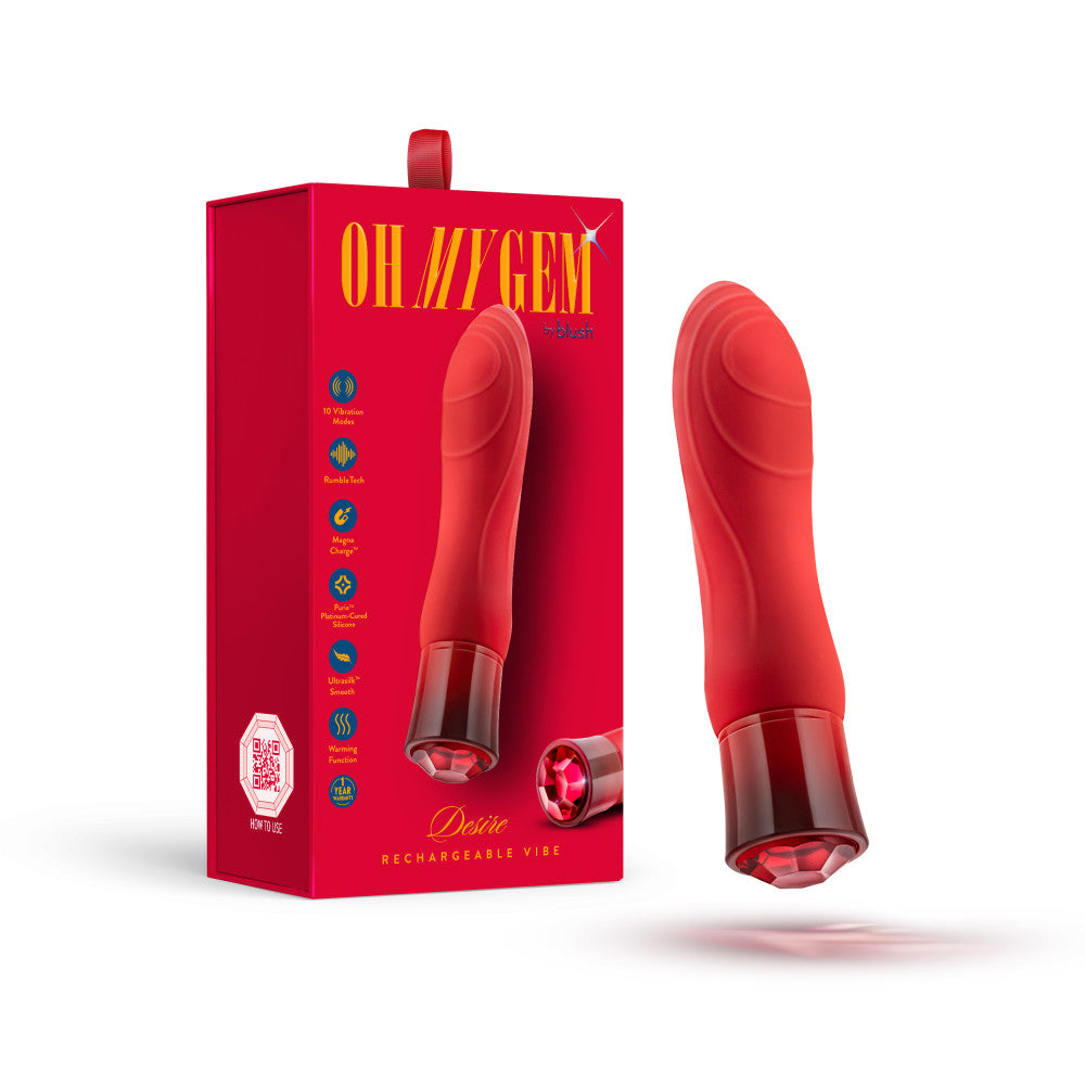 Blush Oh My Gem Desire 5.5 Inch Warming G Spot Vibrator in Ruby - Made with Smooth Ultrasilk® Puria™ Silicone