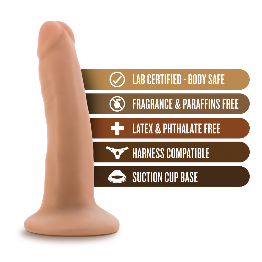 Vanilla skin tone slim realistic dildo. Featuring a small head, subtle veins along the shaft, and a suction cup base. Additional images show alternate angles.