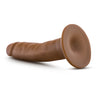 Mocha skin tone slim realistic dildo. Featuring a small head, subtle veins along the shaft, and a suction cup base. Additional images show alternate angles.