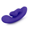 Vibrator has a slim and slightly curved shaft and a shorter broad and flexible external arm for clit stimulation. Two button control to adjust intensity.  Additional images show alternate angles.